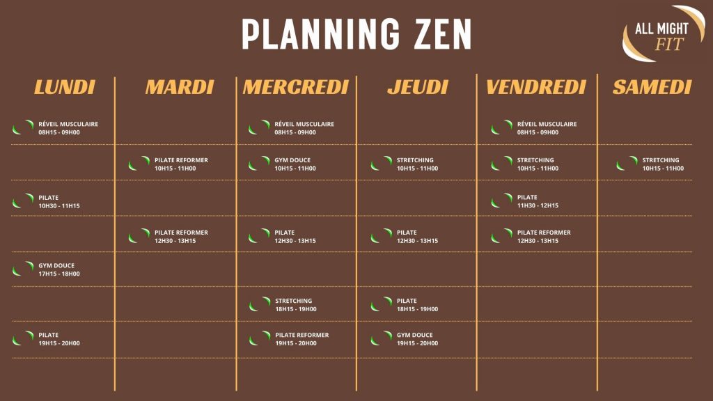 Planning cours collectifs ZEN - Activités Douces Poitiers