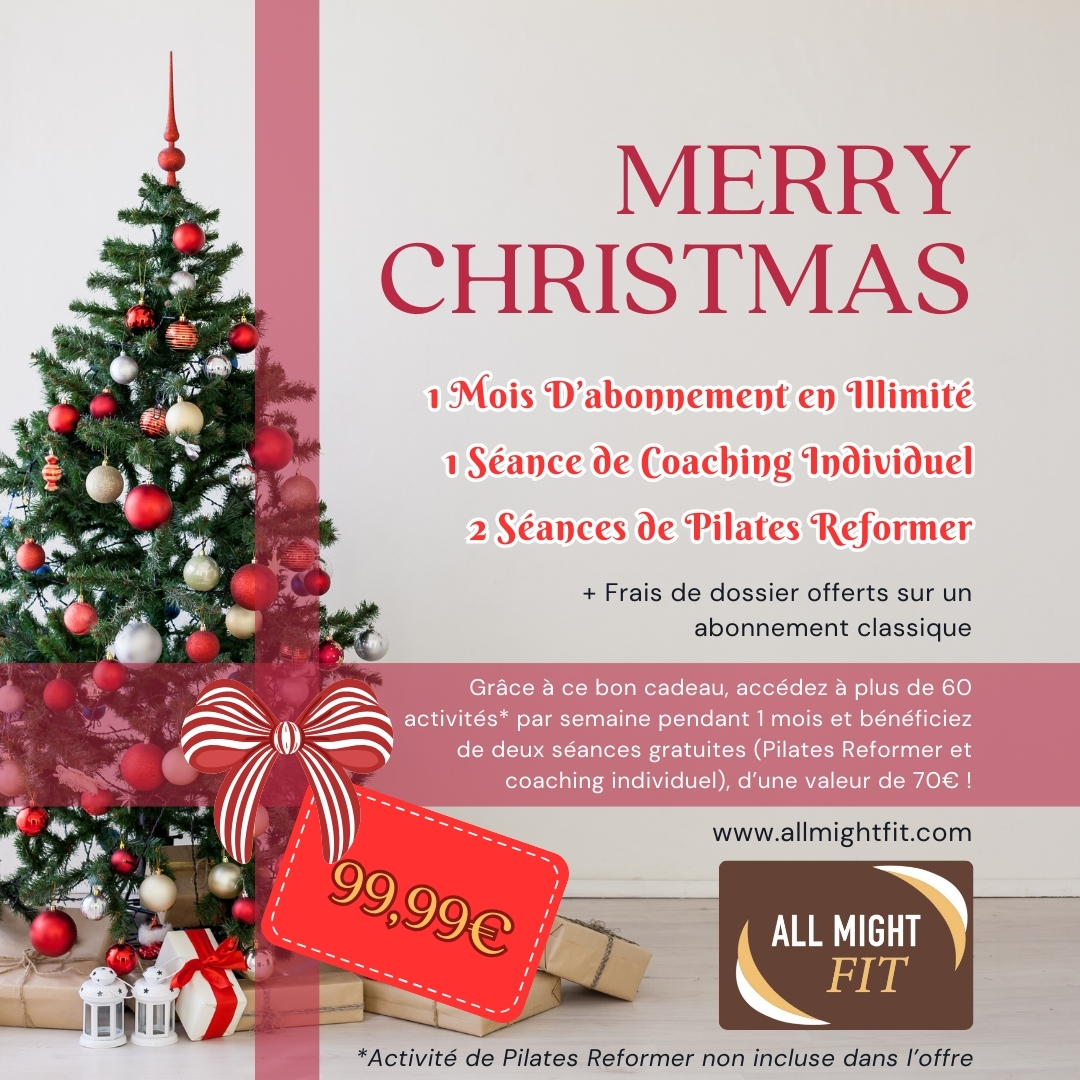 Offre Noël Cours collectifs Poitiers 99,99€ - 1 mois en illimité + 1 séance de coaching individuel + 2 séances de pilates reformer