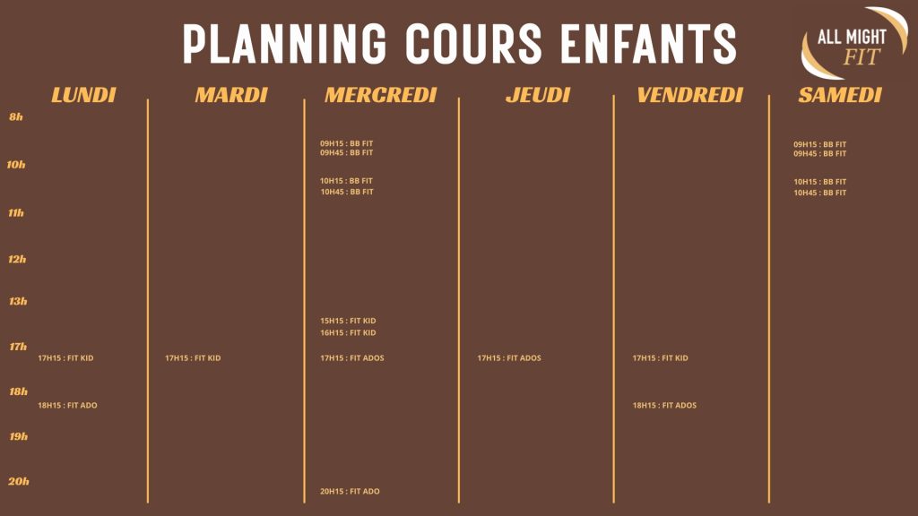 Planning cours enfants Poitiers